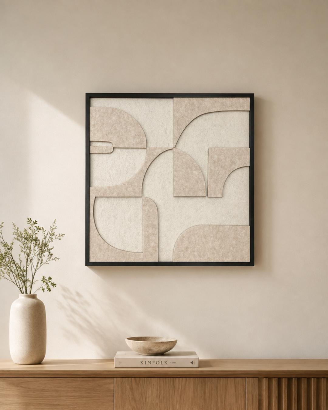 Abstract Πίνακας Τοίχου από Τσόχα 62x62 εκ. Μπεζ/Λευκό - Image 2