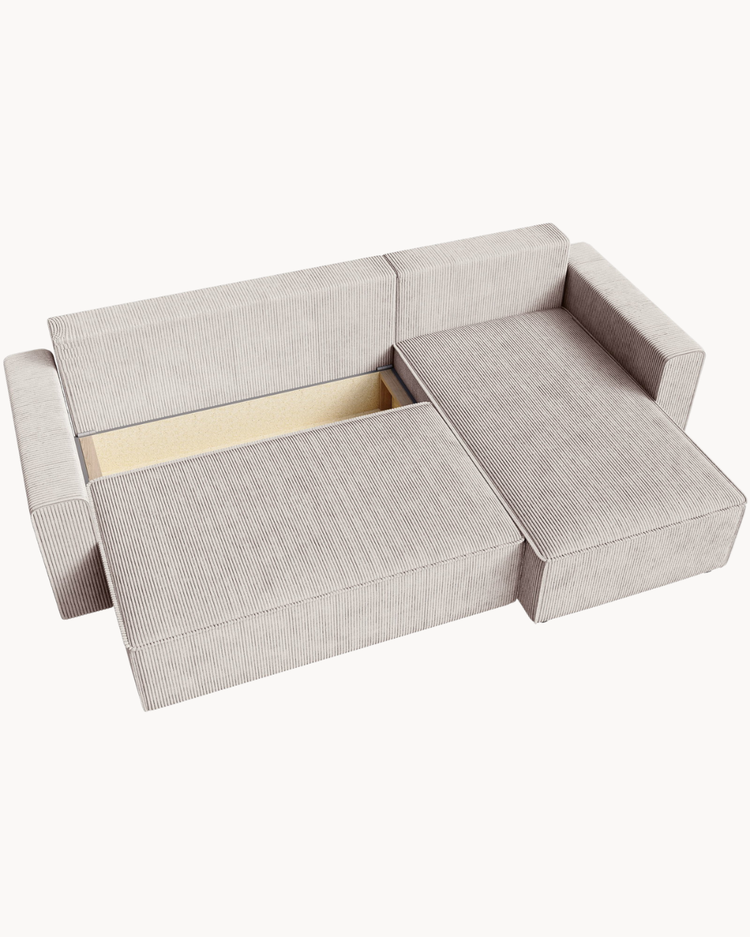 Modern Cozy Γωνιακός Καναπές με Κρεβάτι & Αποθηκευτικό Χώρο 232cm Κρεμ - Image 3