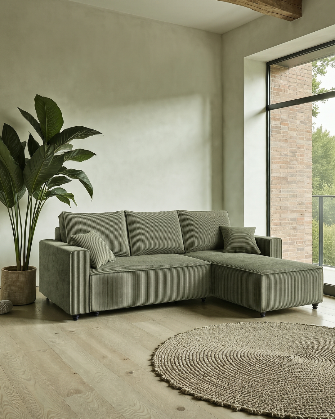 Modern Cozy Γωνιακός Καναπές με Κρεβάτι & Αποθηκευτικό Χώρο 232cm Λαδί - Image 2