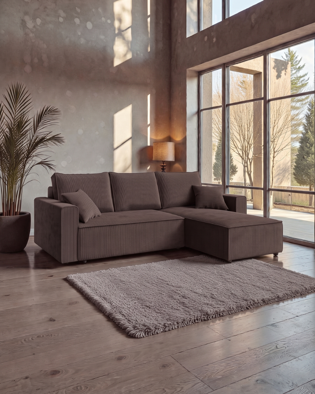 Modern Cozy Γωνιακός Καναπές με Κρεβάτι & Αποθηκευτικό Χώρο 232cm Καφέ - Image 2