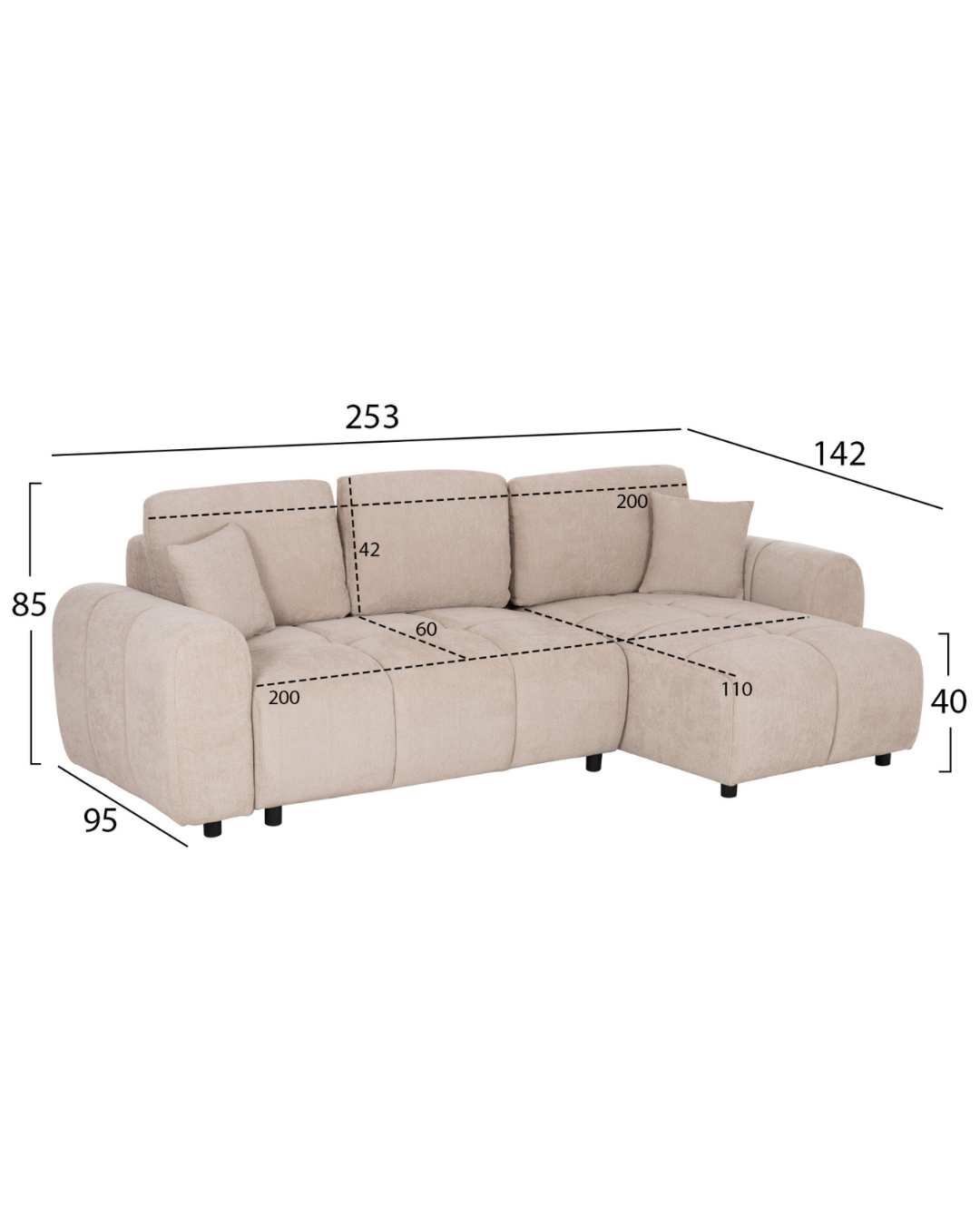 Modern Cozy Γωνιακός Καναπές-Κρεβάτι Chenille 253cm – Μπεζ - Image 11