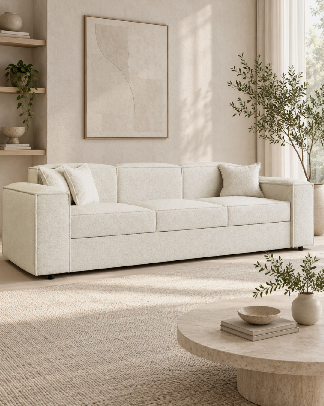 Modern Chic Τριθέσιος Καναπές-Κρεβάτι 252cm Λευκό - Image 2