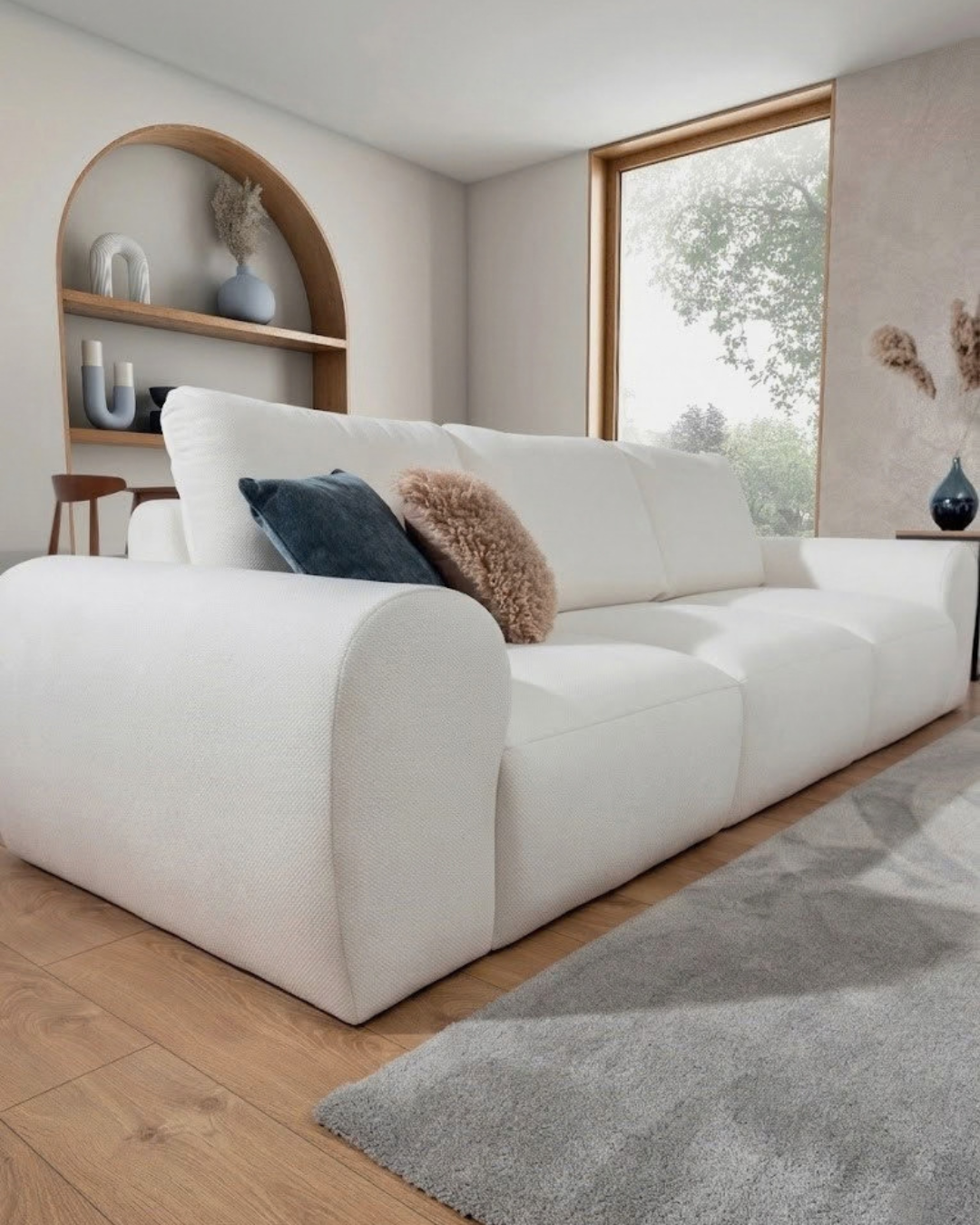 Contemporary Τριθέσιος Καναπές με Ξύλινο Σκελετό 287x108x87εκ Λευκό - Image 6