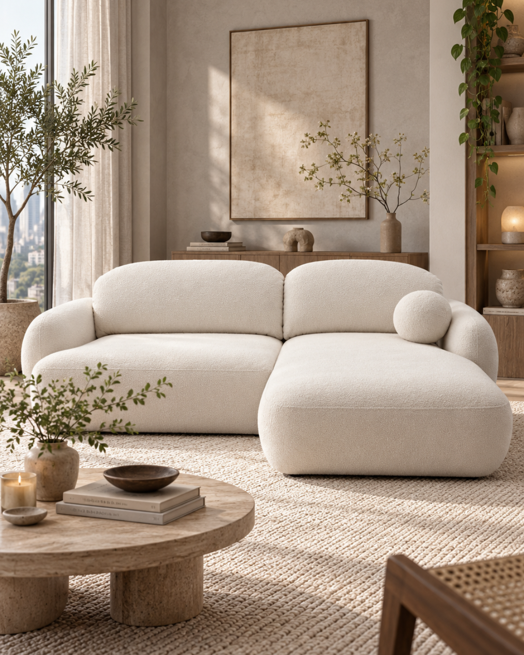 Cozy Γωνιακός Καναπές-Κρεβάτι Υφασμάτινος 275εκ Κρεμ - Image 2