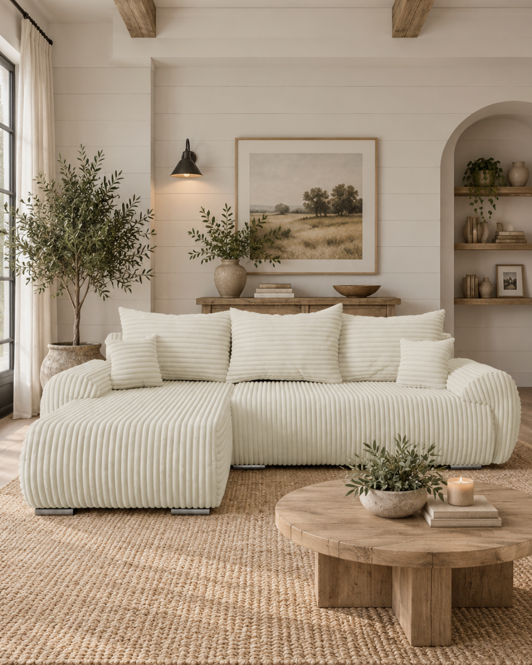Elegant Γωνιακός Καναπές-Κρεβάτι L με Ξύλινο Σκελετό 282 εκ Κρεμ - Image 2