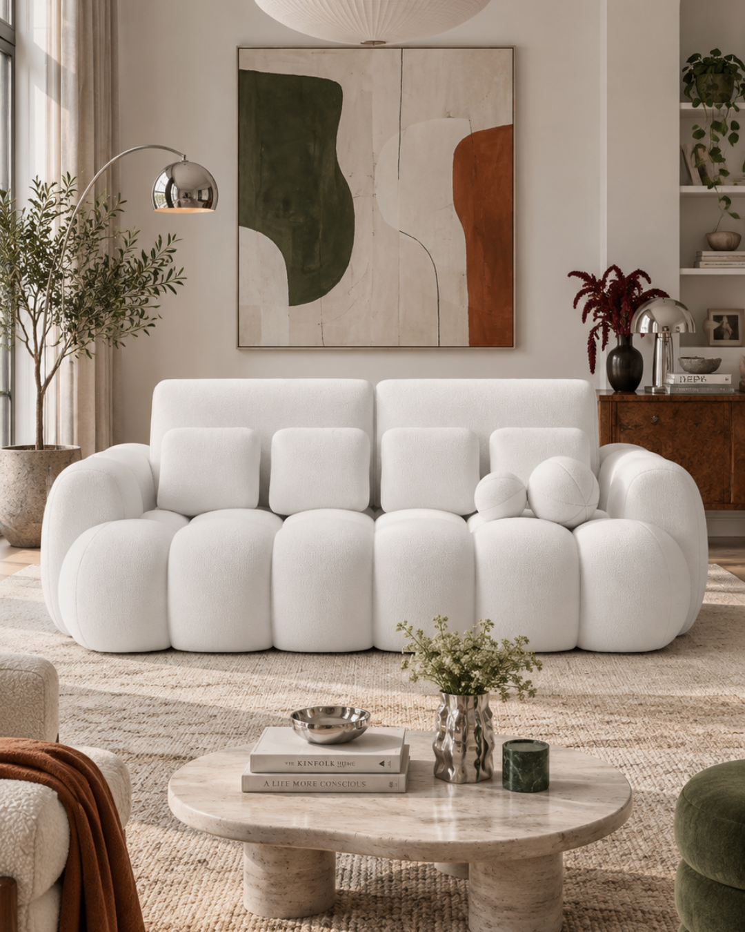 Modern Τριθέσιος Καναπές-Κρεβάτι Υφασμάτινος 256x119x105εκ Λευκό - Image 2