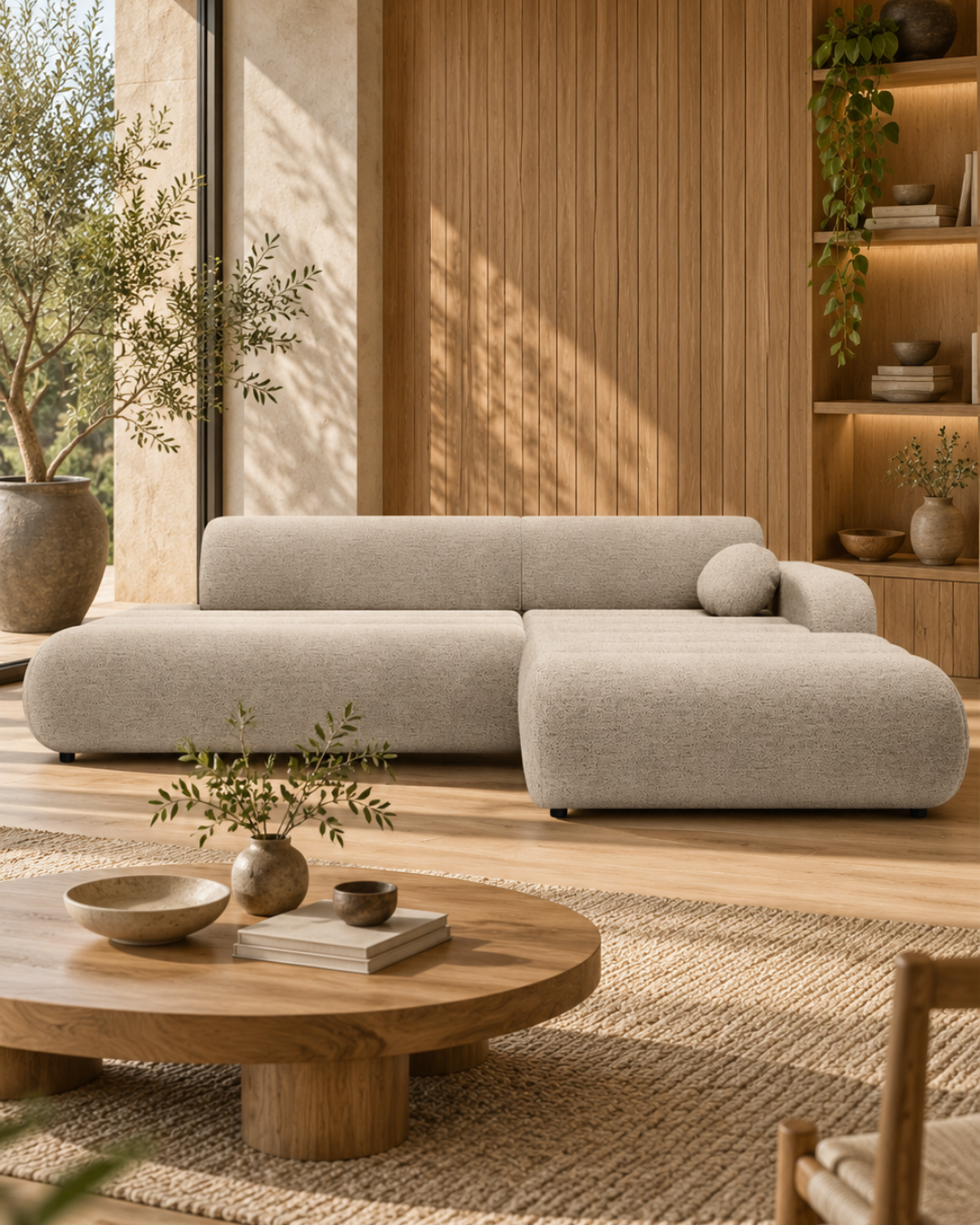 Contemporary Γωνιακός Καναπές-Κρεβάτι Υφασμάτινος 283εκ Μπεζ - Image 2