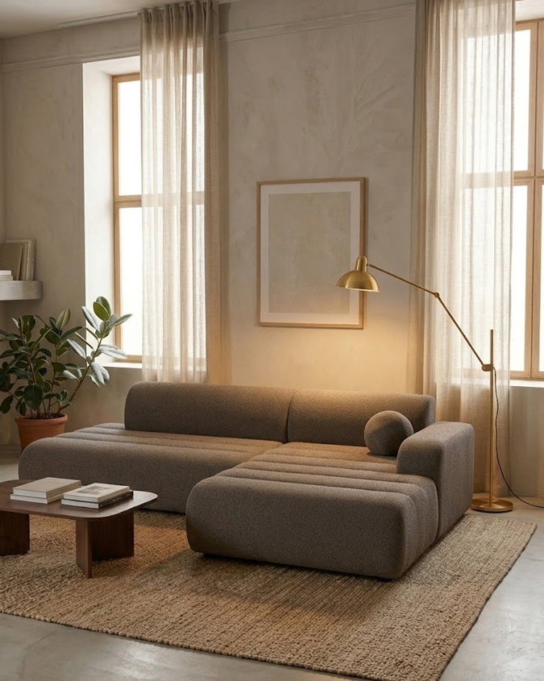 Contemporary Γωνιακός Καναπές-Κρεβάτι Υφασμάτινος 283εκ Καφέ - Image 2
